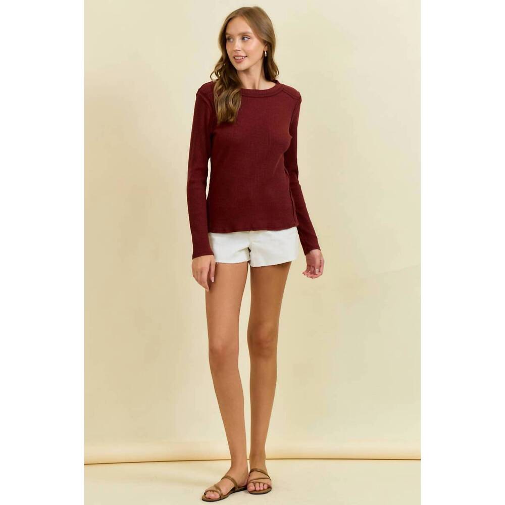 NEW DOE AND RAE western yoke ribbed long-sleeve tee in cinnamon